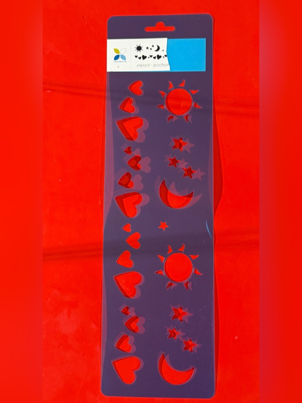 Momenta Heart, Moon, stars, sun  Stencil- blue 4”x 14”